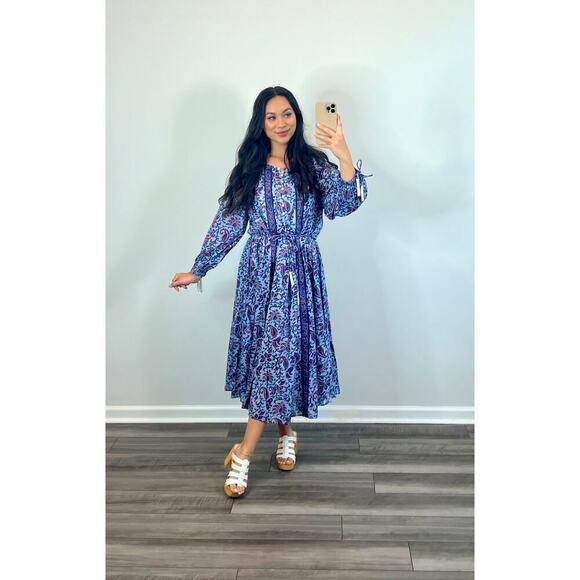 Cleobella Faith Caftan Midi Dress in Delhi Block Print Large Paisley Cotton - Picture 1 of 6